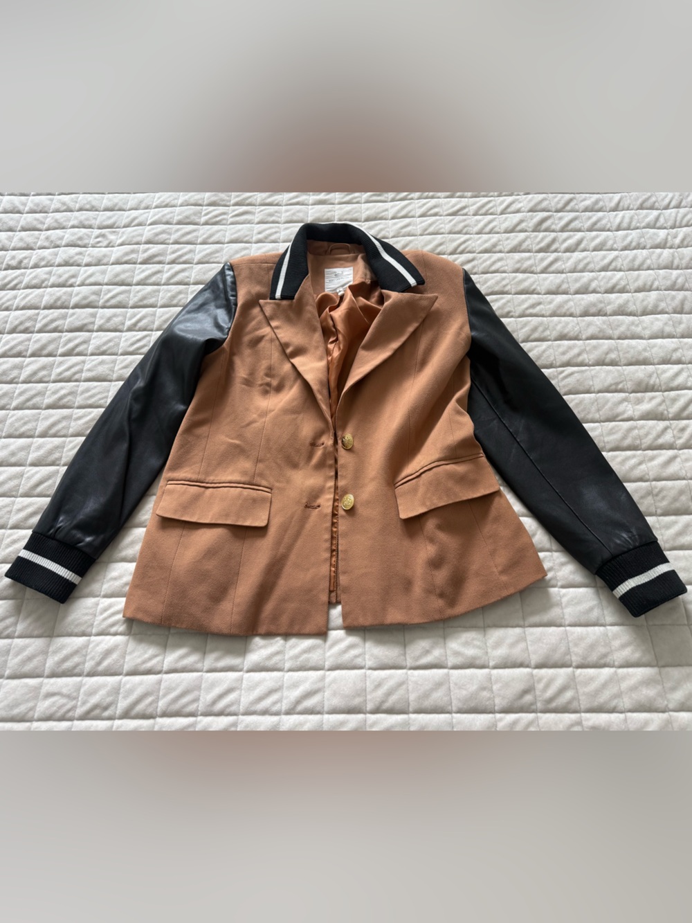 Avec Les Filles Two-Tone Tan Body Jacket with Black Sleeves